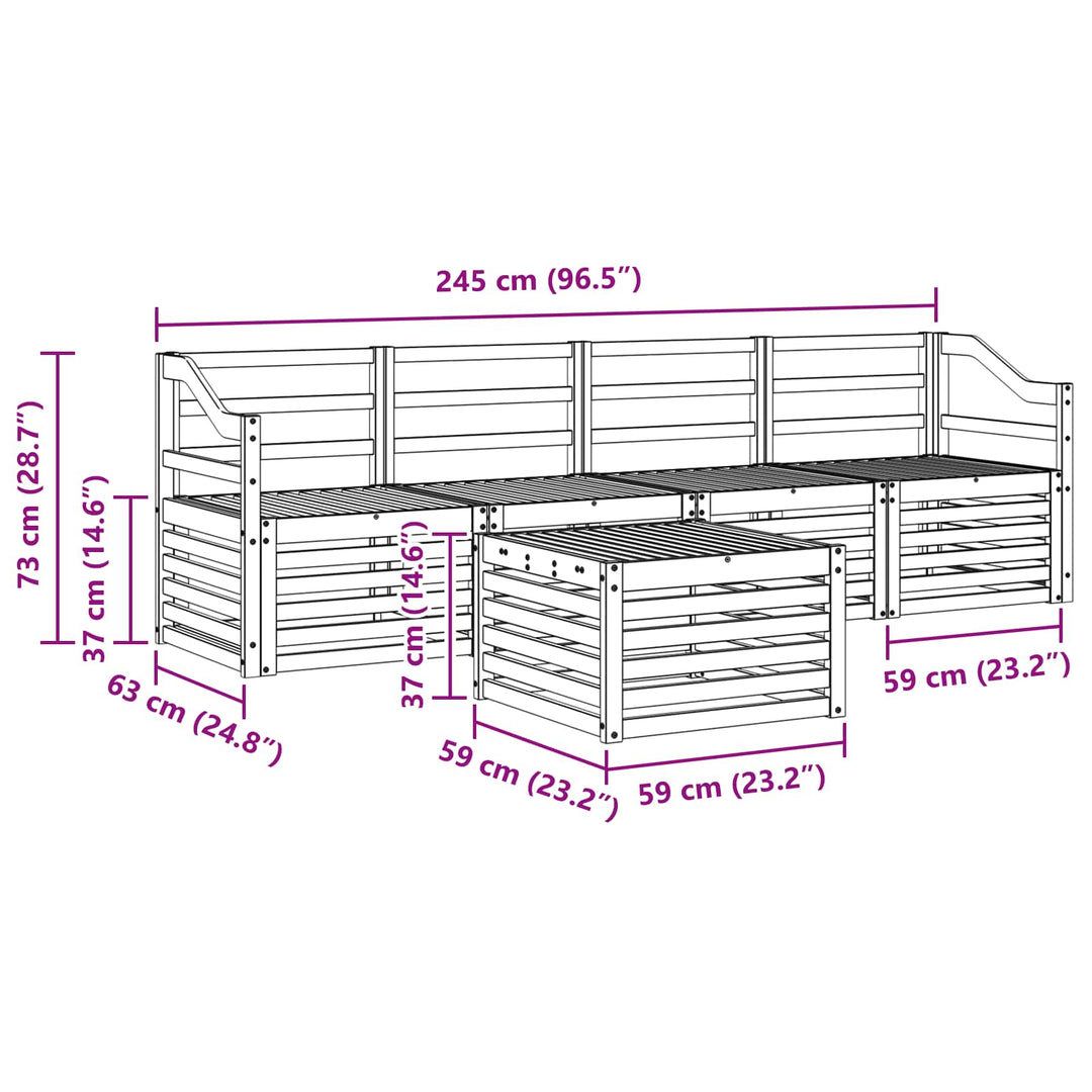 Sofasæt 5 pcs Naturfarvet Massivt Akacietræ