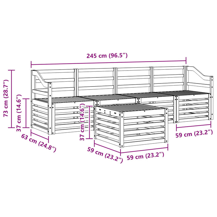 Sofasæt 5 pcs Naturfarvet Massivt Akacietræ