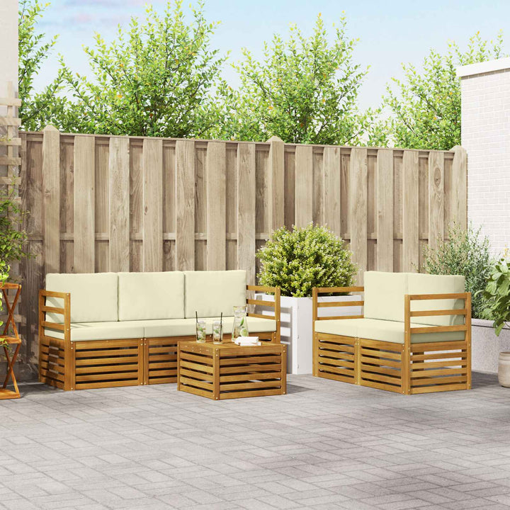 Sofasæt med pude 6 pcs Naturlig og Fløde Massivt Akacietræ