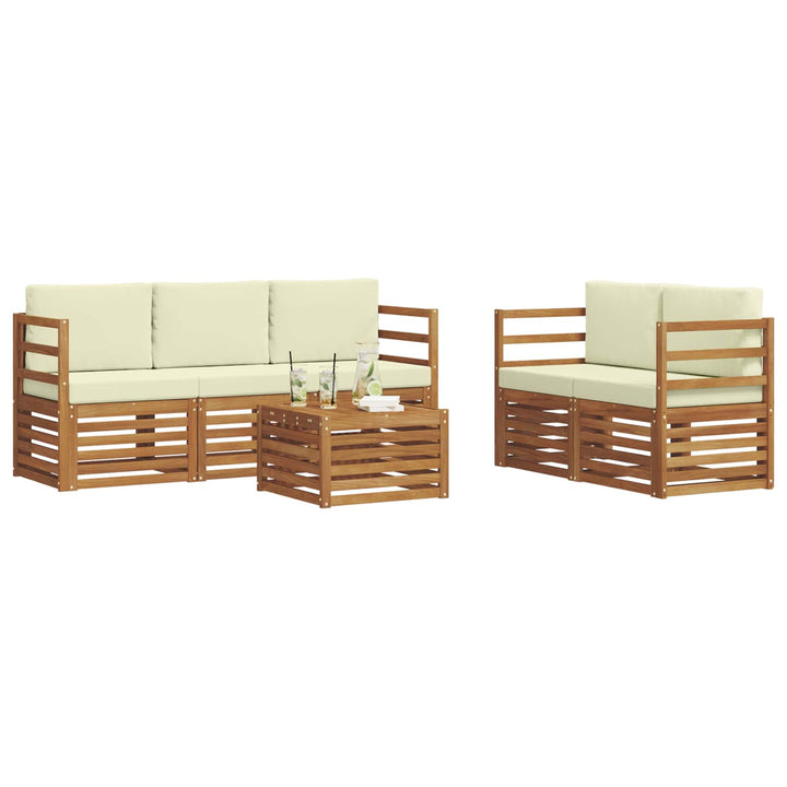 Sofasæt med pude 6 pcs Naturlig og Fløde Massivt Akacietræ