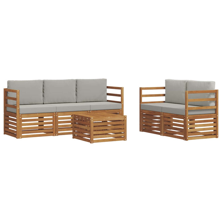 Sofasæt med pude 6 pcs Naturlig og Lys Grå Massivt Akacietræ