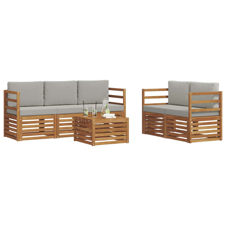 Sofasæt med pude 6 pcs Naturlig og Lys Grå Massivt Akacietræ