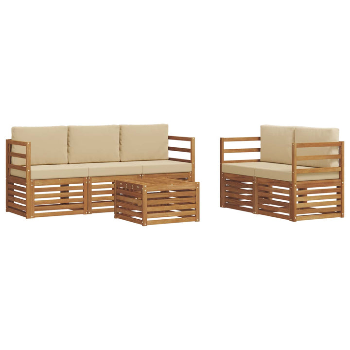 Sofasæt med pude 6 pcs Naturlig og Beige Massivt Akacietræ