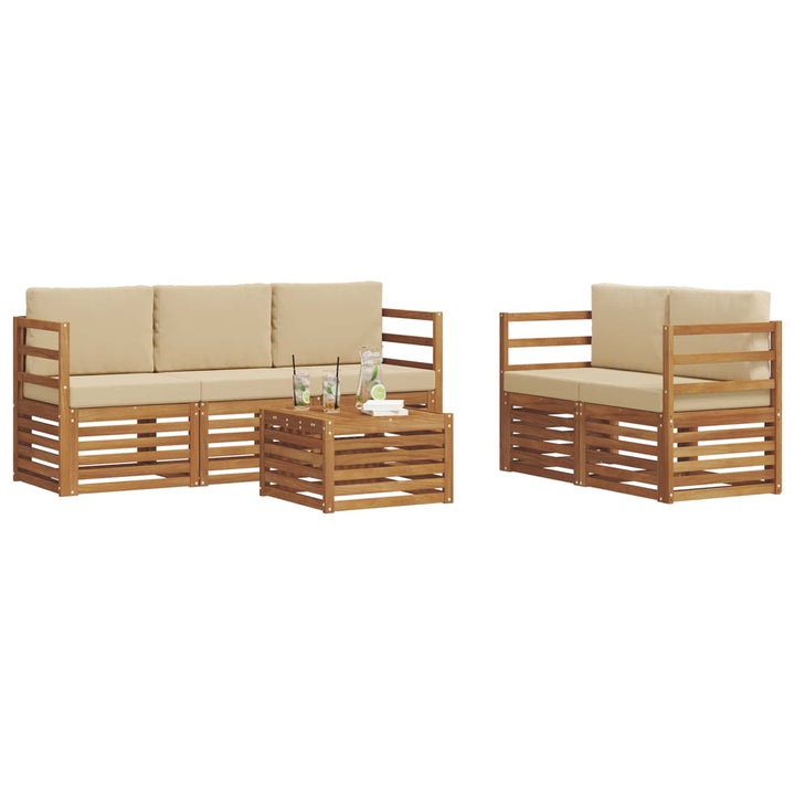 Sofasæt med pude 6 pcs Naturlig og Beige Massivt Akacietræ