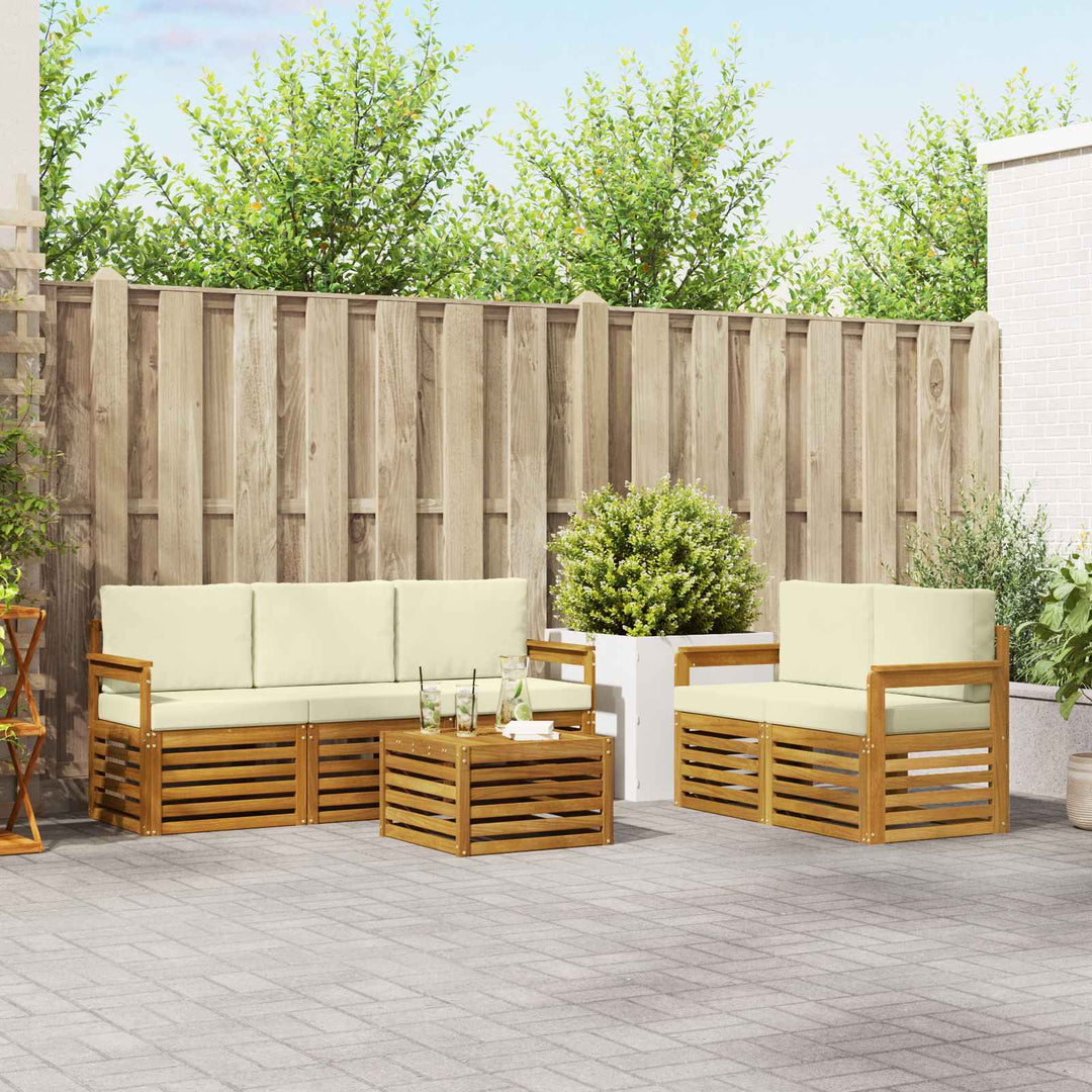 Sofasæt med pude 6 pcs Naturlig og Fløde Massivt Akacietræ