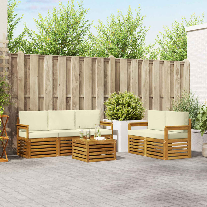 Sofasæt med pude 6 pcs Naturlig og Fløde Massivt Akacietræ