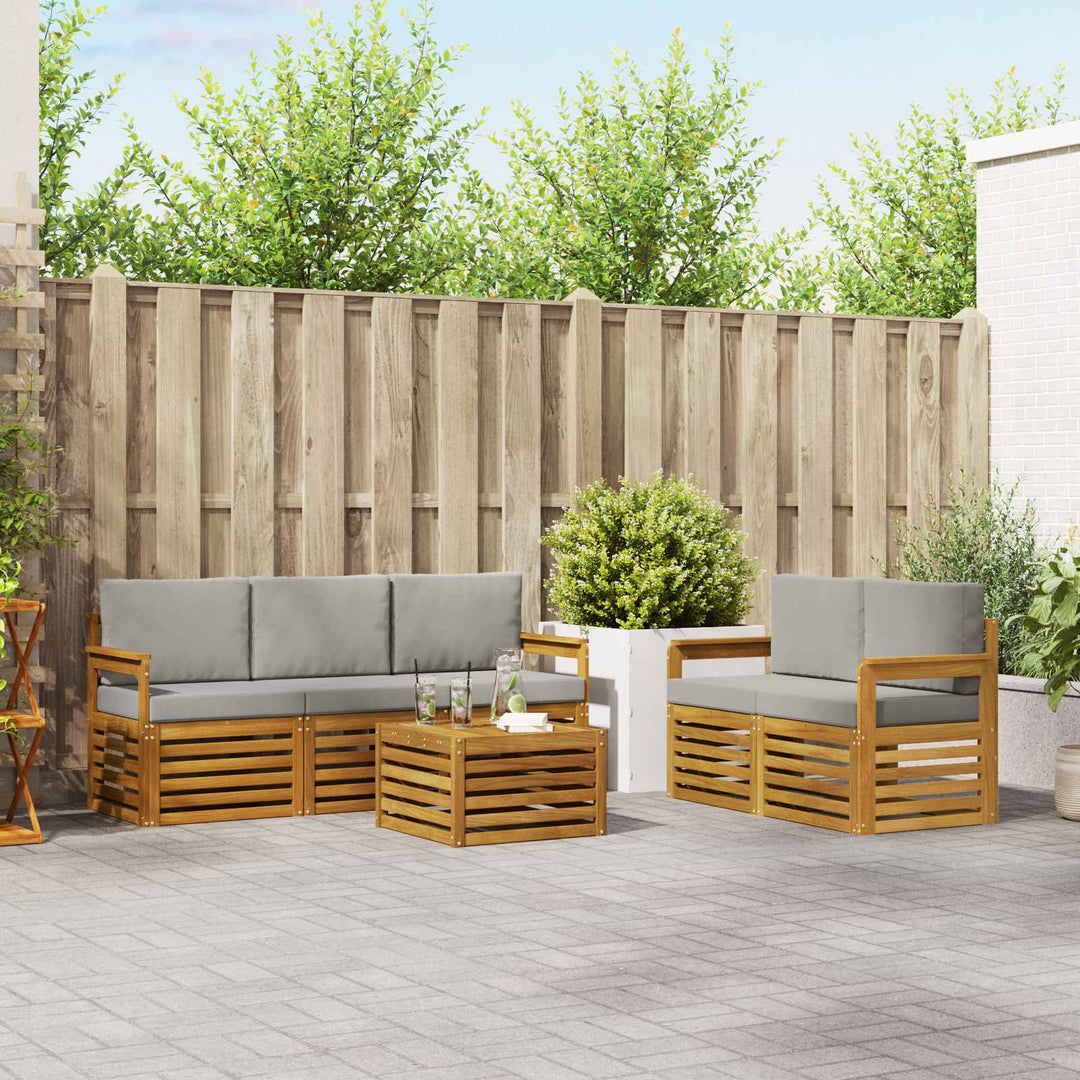 Sofasæt med pude 6 pcs Naturlig og Lys Grå Massivt Akacietræ