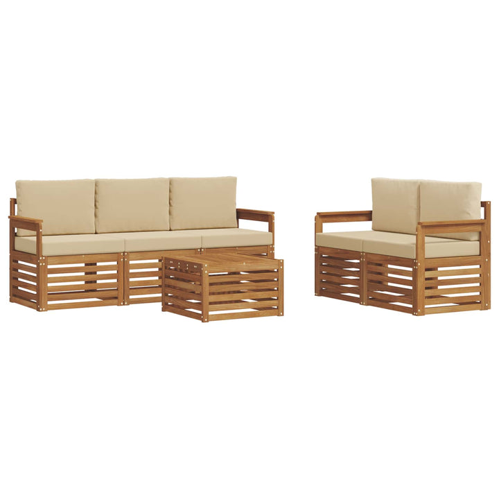 Sofasæt med pude 6 pcs Naturlig og Beige Massivt Akacietræ