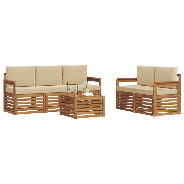 Sofasæt med pude 6 pcs Naturlig og Beige Massivt Akacietræ
