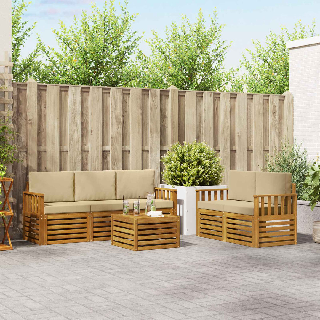 Sofasæt med pude 6 pcs Naturlig og Beige Massivt Akacietræ