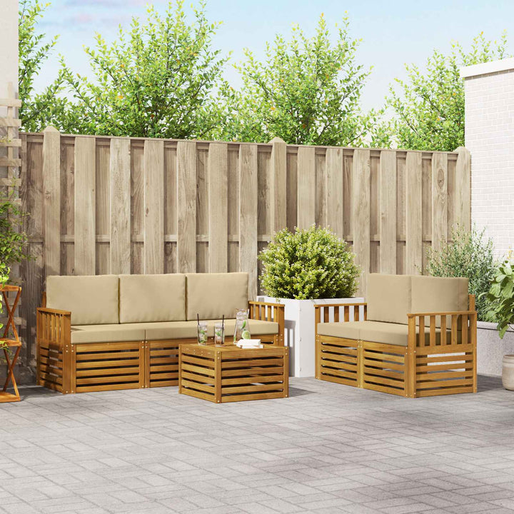 Sofasæt med pude 6 pcs Naturlig og Beige Massivt Akacietræ