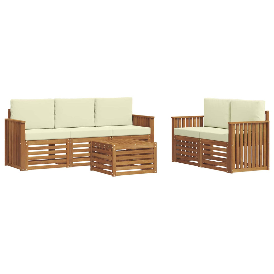 Sofasæt med pude 6 pcs Naturlig og Fløde Massivt Akacietræ