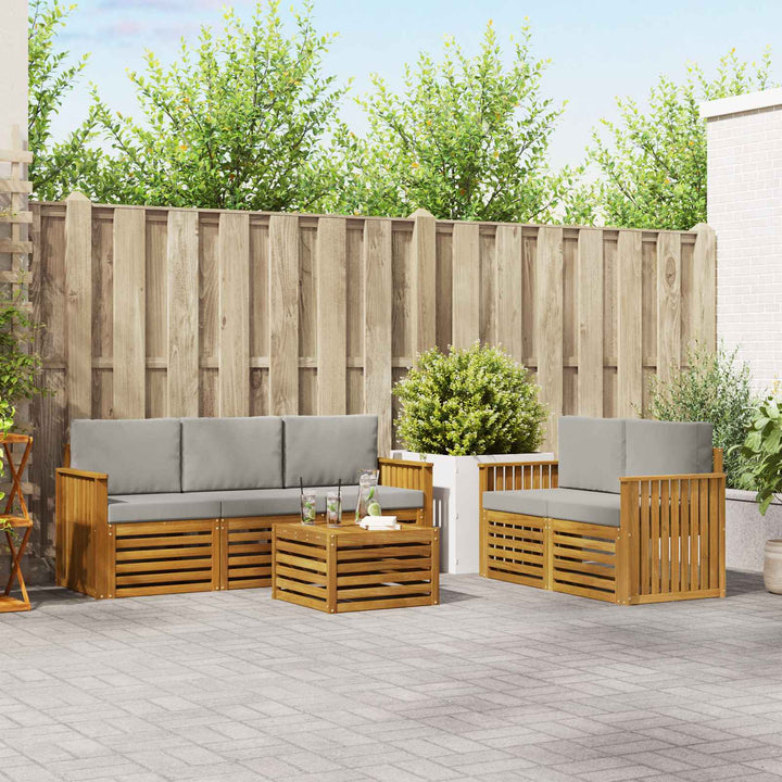 Sofasæt med pude 6 pcs Naturlig og Lys Grå Massivt Akacietræ