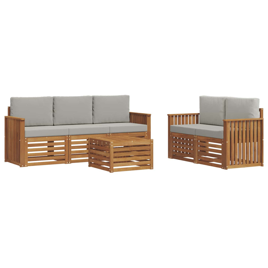 Sofasæt med pude 6 pcs Naturlig og Lys Grå Massivt Akacietræ
