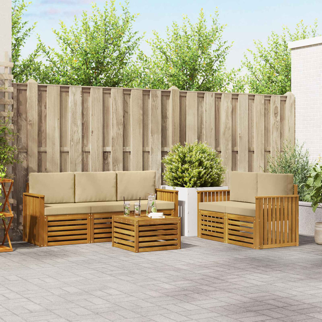 Sofasæt med pude 6 pcs Naturlig og Beige Massivt Akacietræ