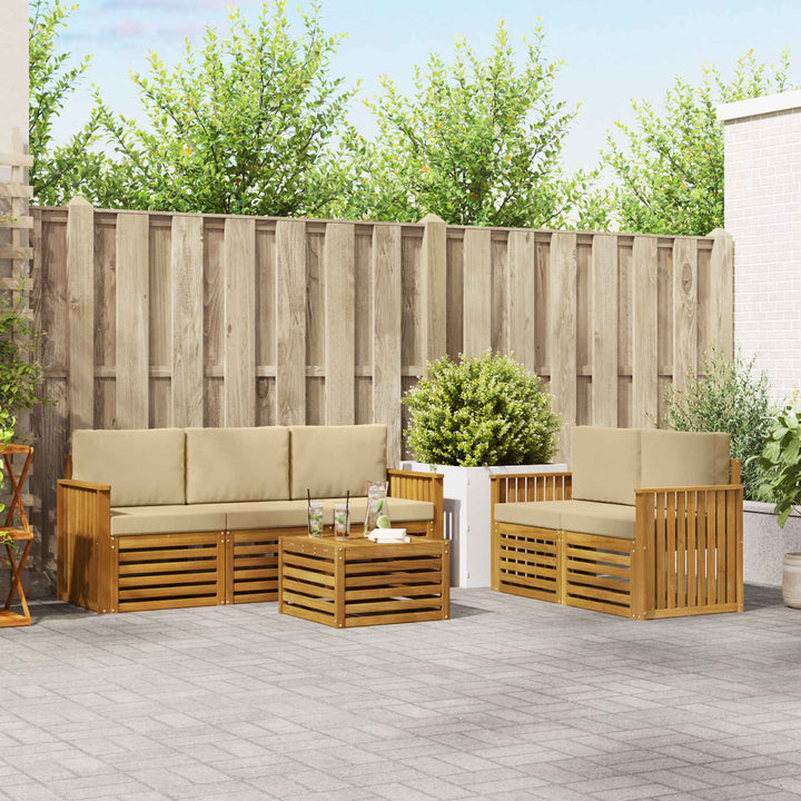 Sofasæt med pude 6 pcs Naturlig og Beige Massivt Akacietræ