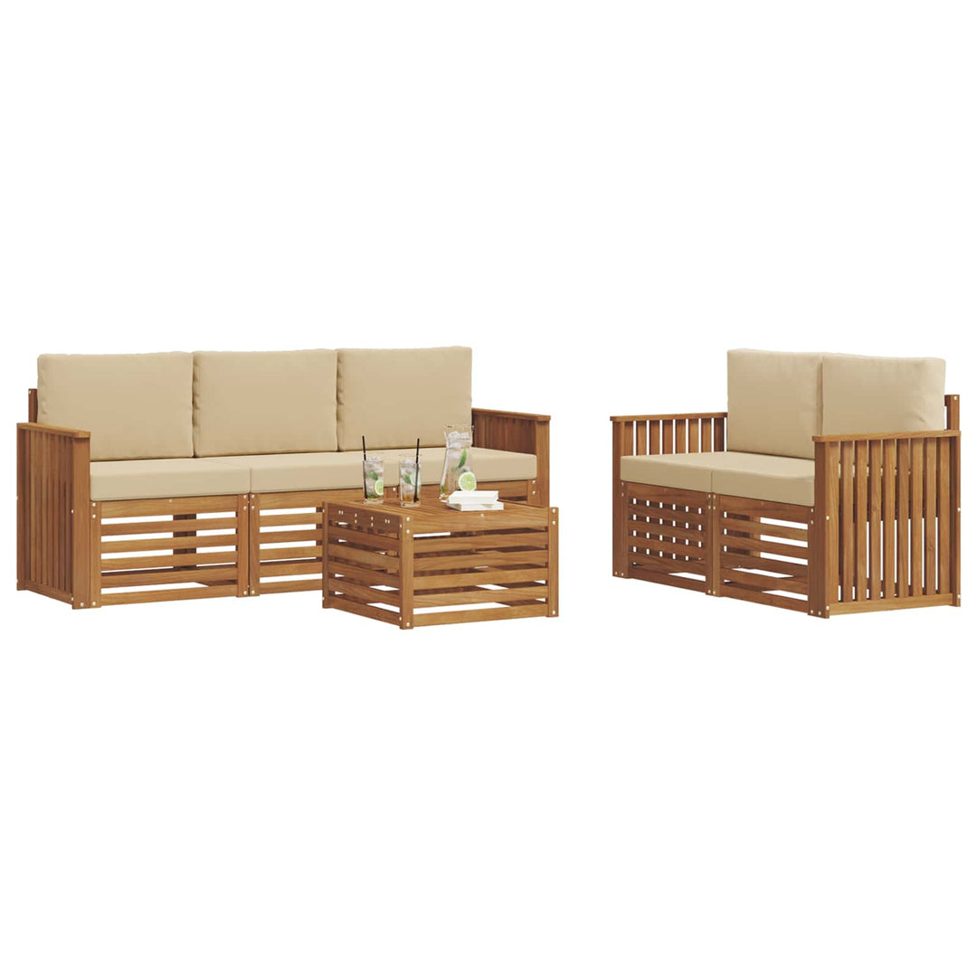 Sofasæt med pude 6 pcs Naturlig og Beige Massivt Akacietræ