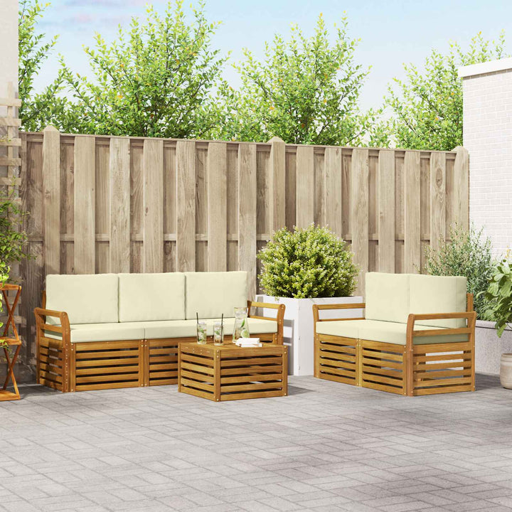 Sofasæt med pude 6 pcs Naturlig og Fløde Massivt Akacietræ