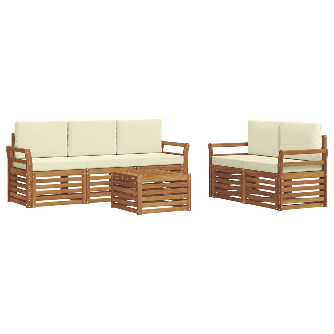 Sofasæt med pude 6 pcs Naturlig og Fløde Massivt Akacietræ
