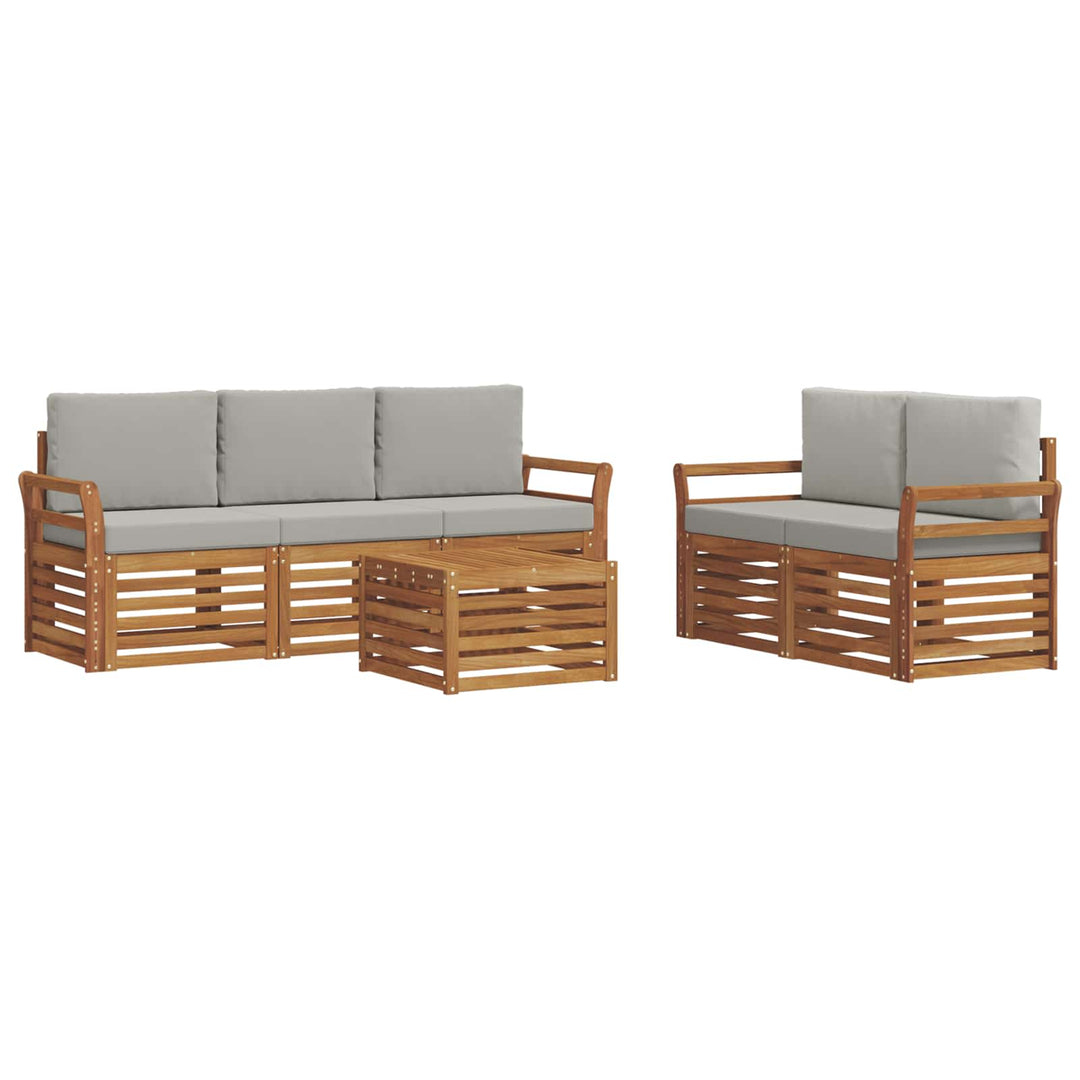 Sofasæt med pude 6 pcs Naturlig og Lys Grå Massivt Akacietræ