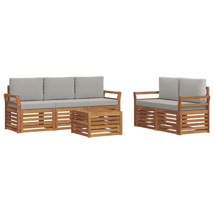 Sofasæt med pude 6 pcs Naturlig og Lys Grå Massivt Akacietræ