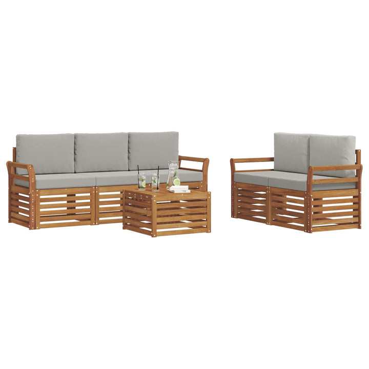 Sofasæt med pude 6 pcs Naturlig og Lys Grå Massivt Akacietræ