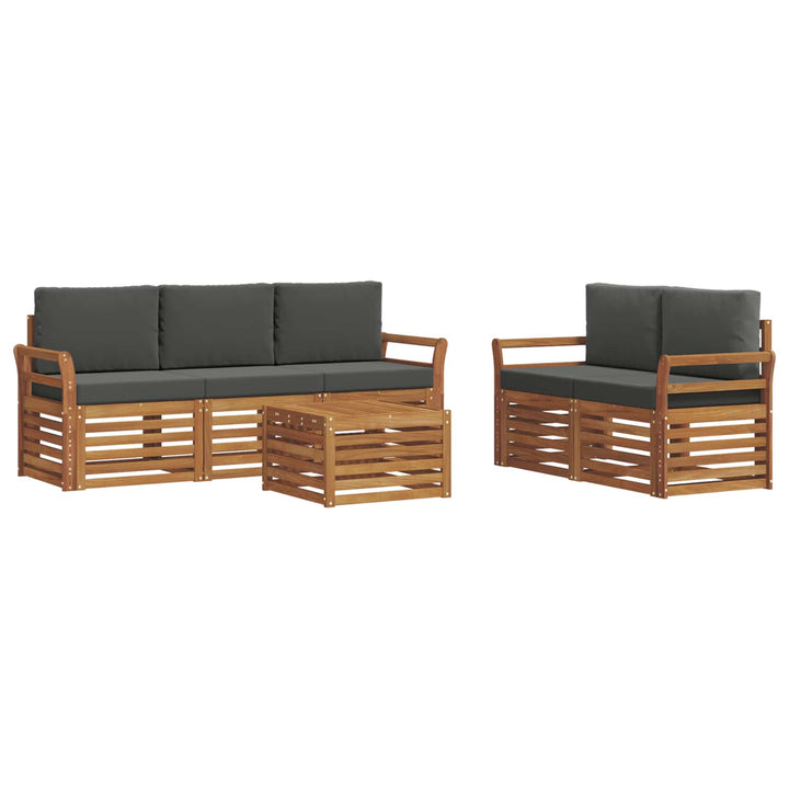 Sofasæt med pude 6 pcs Naturlig og Antracit Massivt Akacietræ