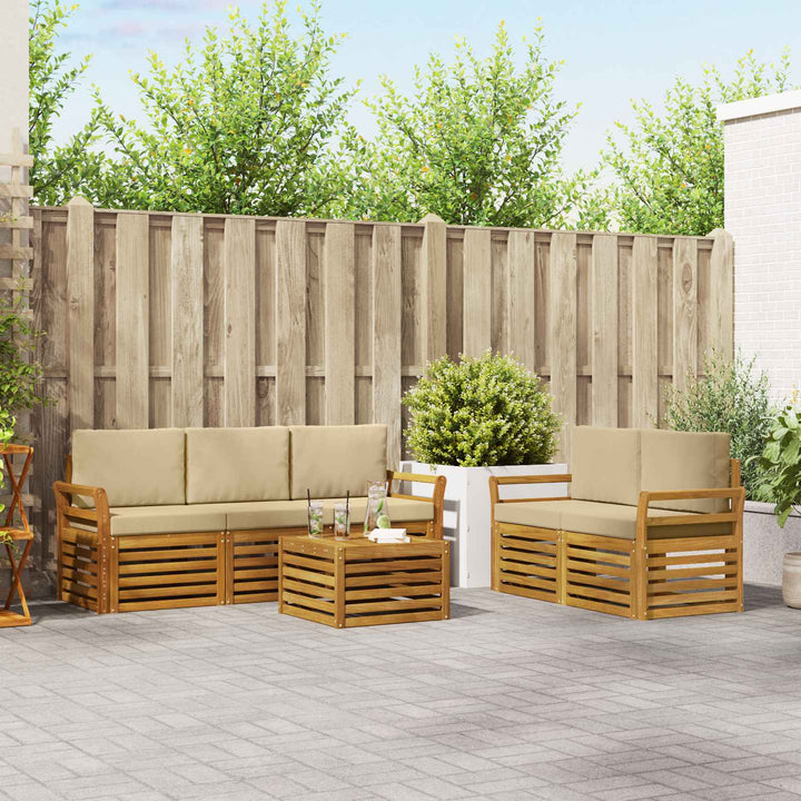 Sofasæt med pude 6 pcs Naturlig og Beige Massivt Akacietræ