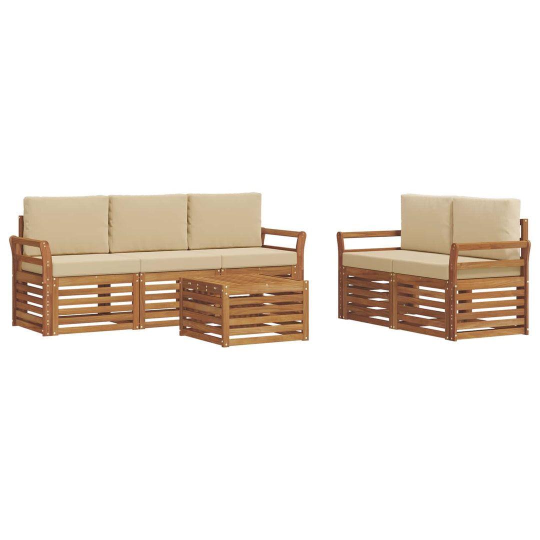 Sofasæt med pude 6 pcs Naturlig og Beige Massivt Akacietræ