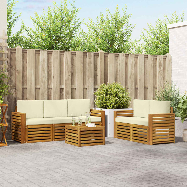 Sofasæt med pude 6 pcs Naturlig og Fløde Massivt Akacietræ