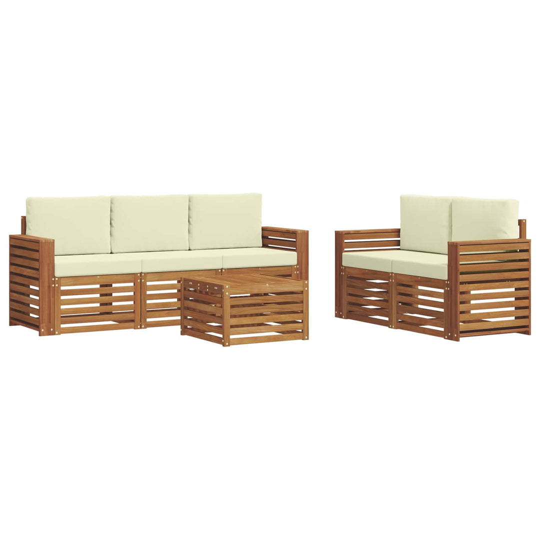 Sofasæt med pude 6 pcs Naturlig og Fløde Massivt Akacietræ