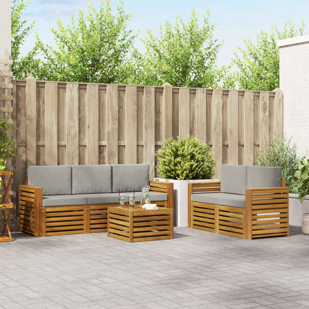 Sofasæt med pude 6 pcs Naturlig og Lys Grå Massivt Akacietræ