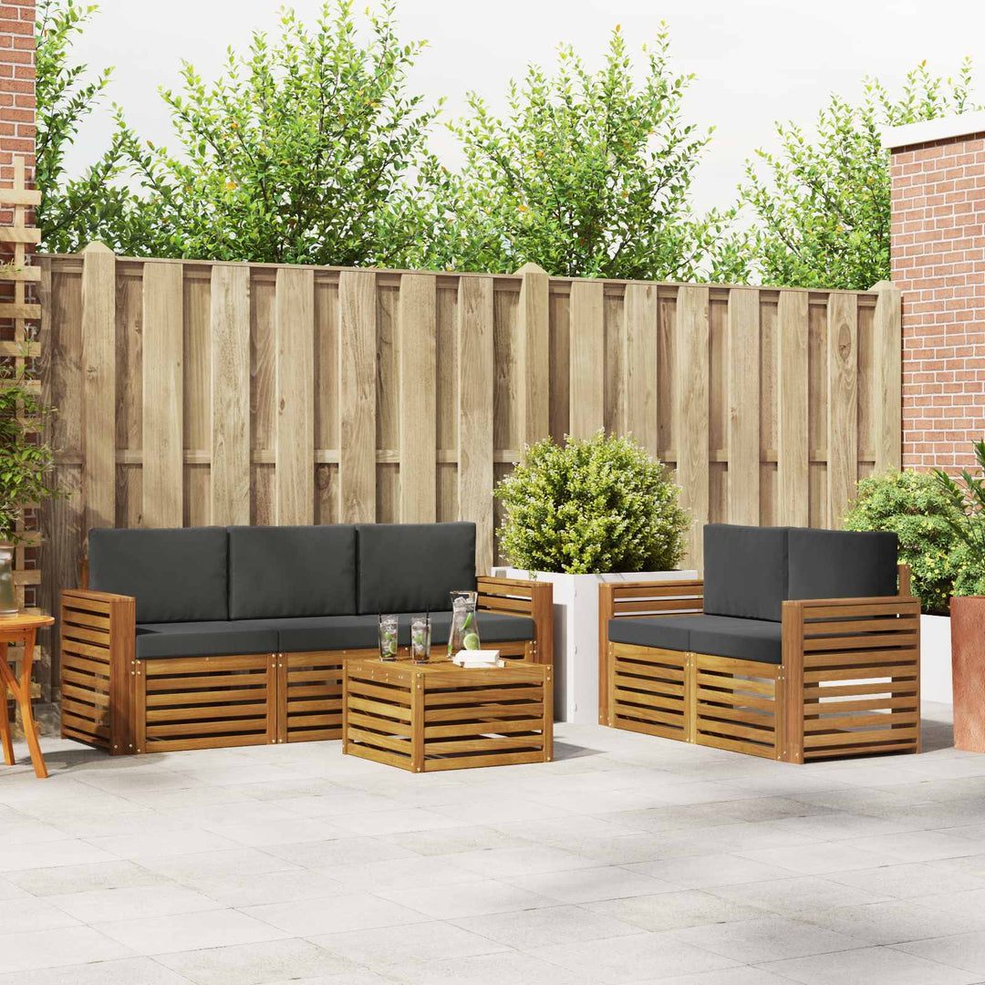 Sofasæt med pude 6 pcs Naturlig og Antracit Massivt Akacietræ
