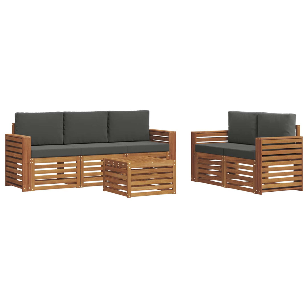Sofasæt med pude 6 pcs Naturlig og Antracit Massivt Akacietræ