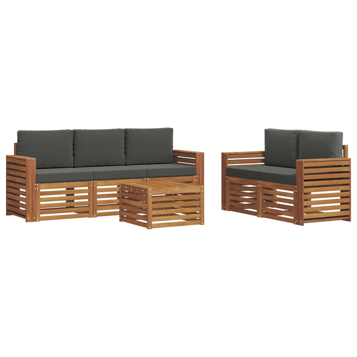 Sofasæt med pude 6 pcs Naturlig og Antracit Massivt Akacietræ