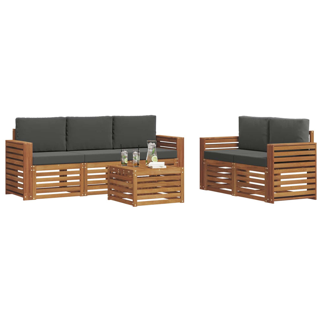 Sofasæt med pude 6 pcs Naturlig og Antracit Massivt Akacietræ