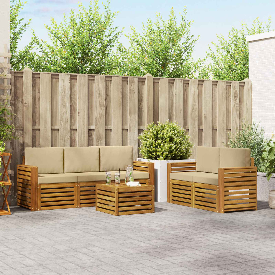 Sofasæt med pude 6 pcs Naturlig og Beige Massivt Akacietræ