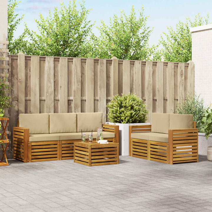 Sofasæt med pude 6 pcs Naturlig og Beige Massivt Akacietræ