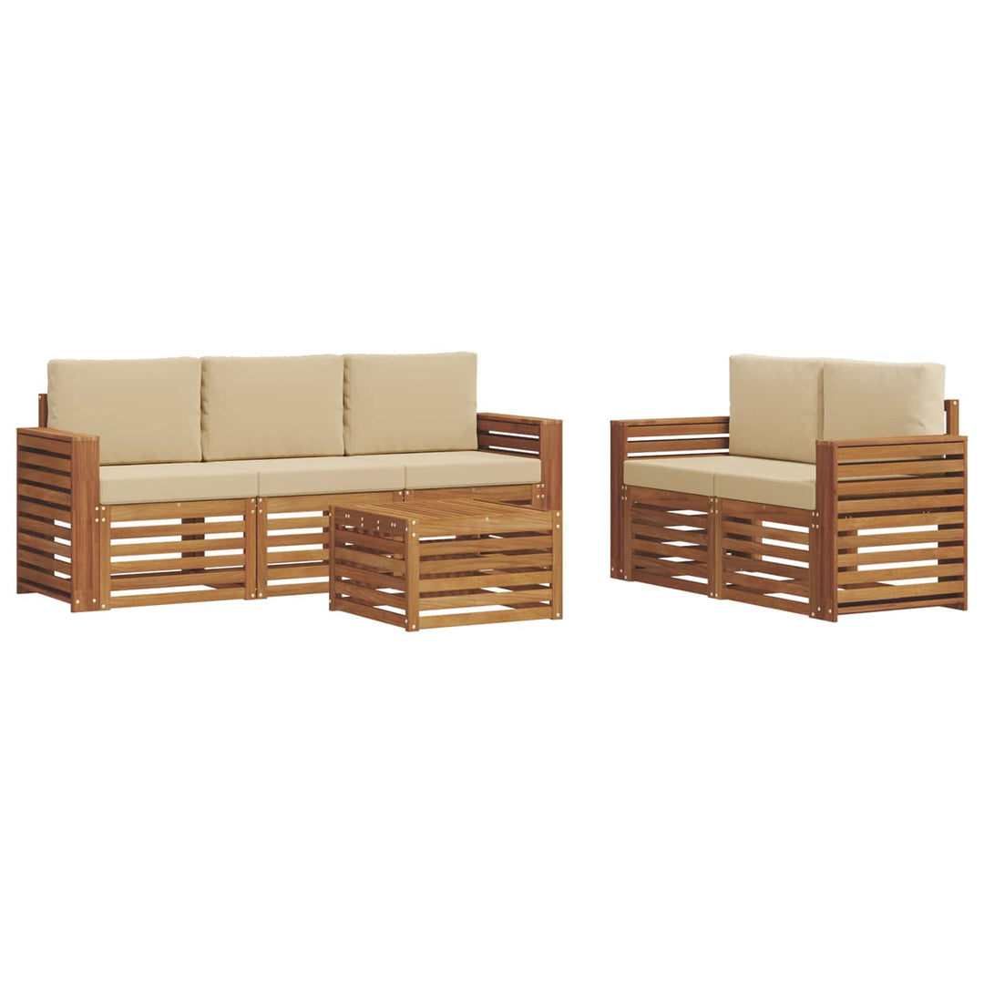 Sofasæt med pude 6 pcs Naturlig og Beige Massivt Akacietræ