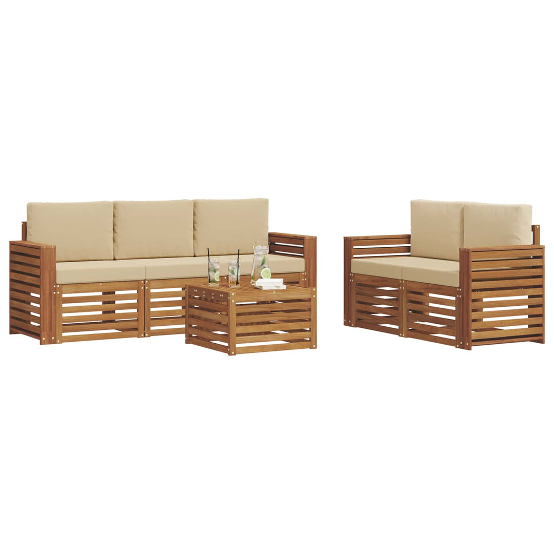 Sofasæt med pude 6 pcs Naturlig og Beige Massivt Akacietræ