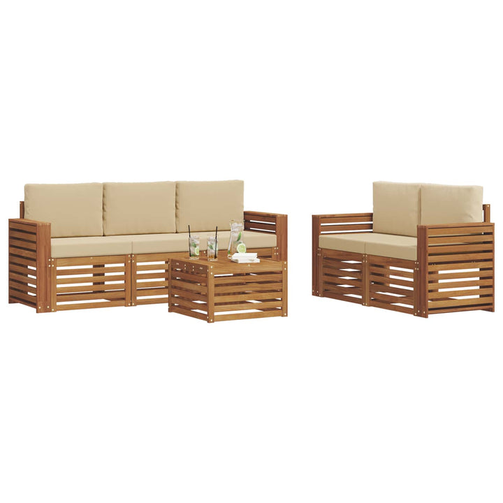 Sofasæt med pude 6 pcs Naturlig og Beige Massivt Akacietræ