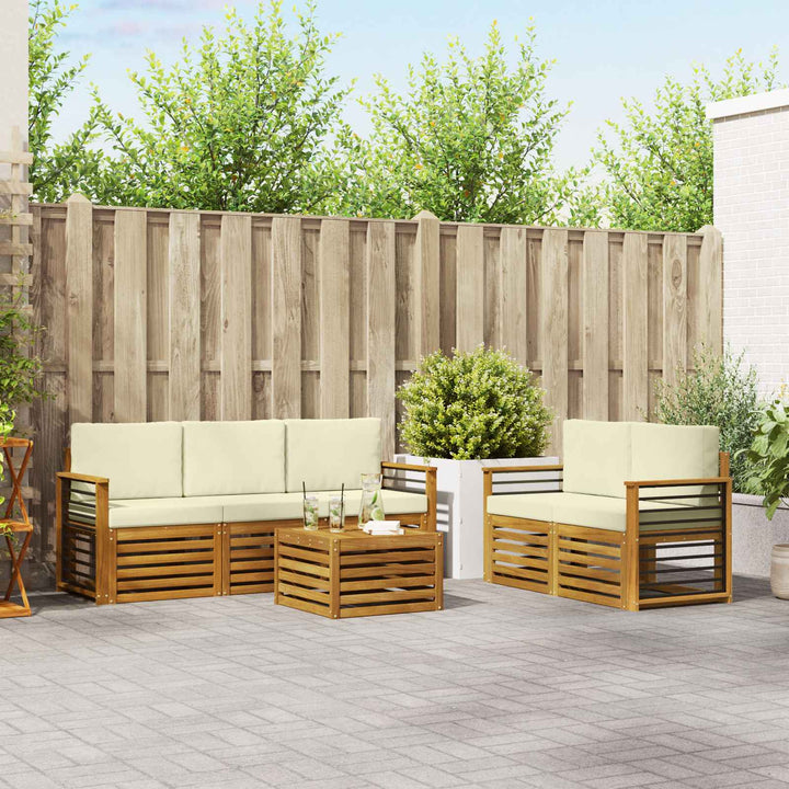 Sofasæt med pude 6 pcs Naturlig og Fløde Massivt Akacietræ