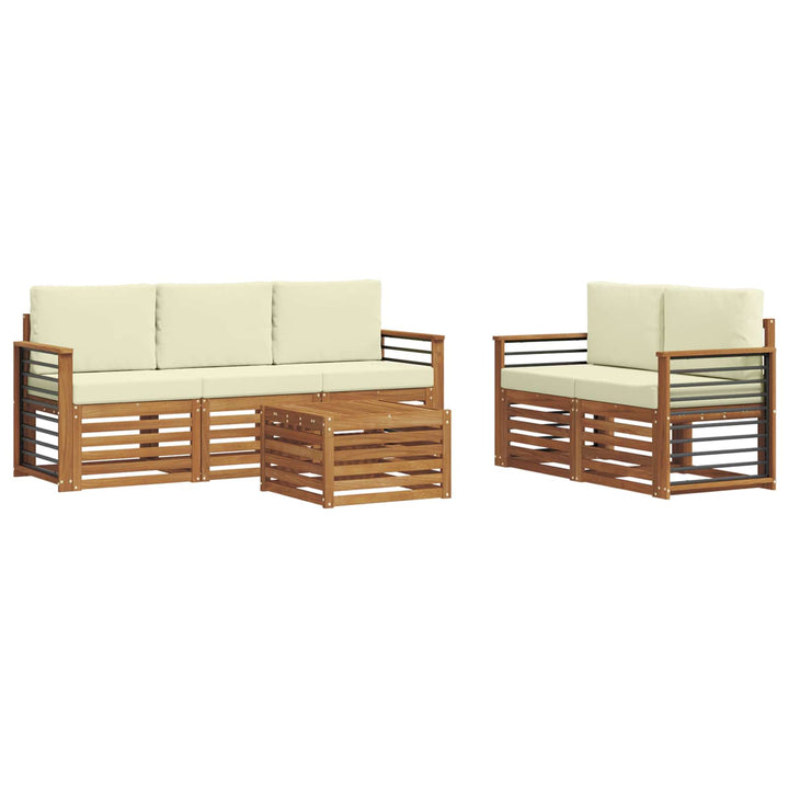 Sofasæt med pude 6 pcs Naturlig og Fløde Massivt Akacietræ