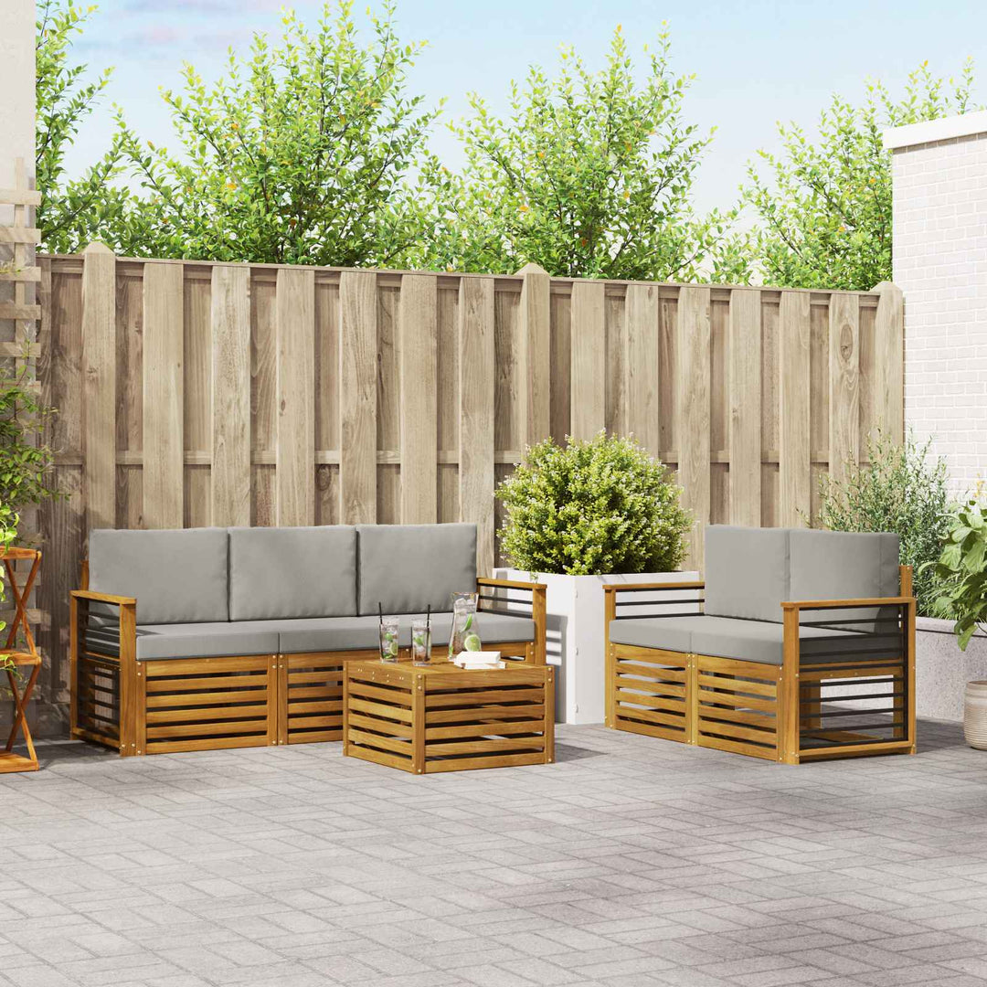 Sofasæt med pude 6 pcs Naturlig og Lys Grå Massivt Akacietræ