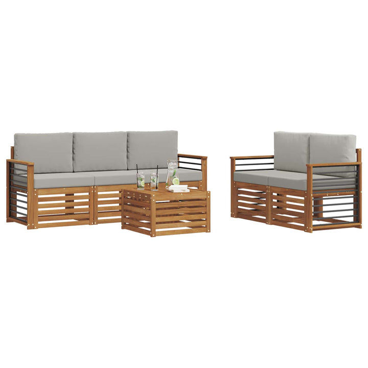 Sofasæt med pude 6 pcs Naturlig og Lys Grå Massivt Akacietræ