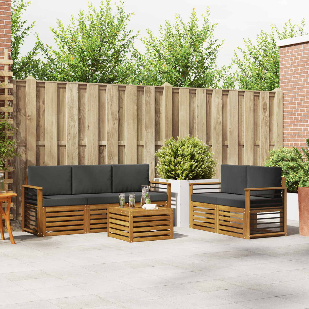 Sofasæt med pude 6 pcs Naturlig og Antracit Massivt Akacietræ