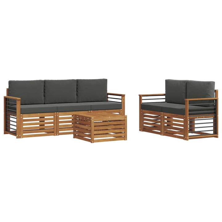Sofasæt med pude 6 pcs Naturlig og Antracit Massivt Akacietræ