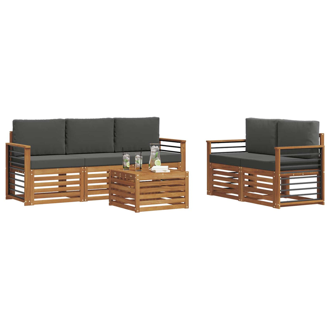 Sofasæt med pude 6 pcs Naturlig og Antracit Massivt Akacietræ