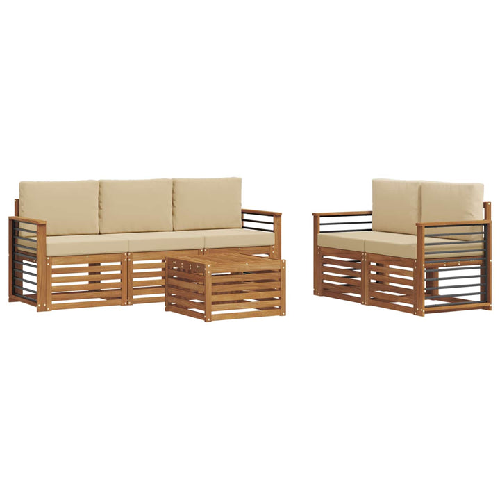 Sofasæt med pude 6 pcs Naturlig og Beige Massivt Akacietræ