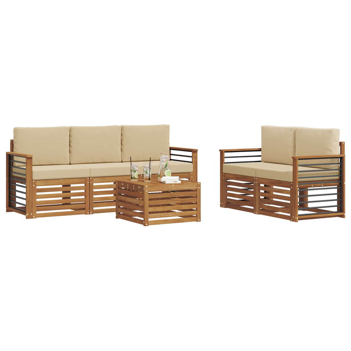 Sofasæt med pude 6 pcs Naturlig og Beige Massivt Akacietræ
